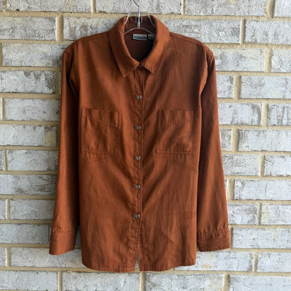Chico's Long Sleeve Collared Button Front Burnt Orange Shirt  Women's Size 1 (M)